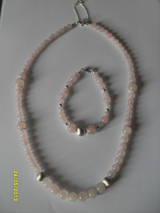 parure collier bracelet quartz rose 