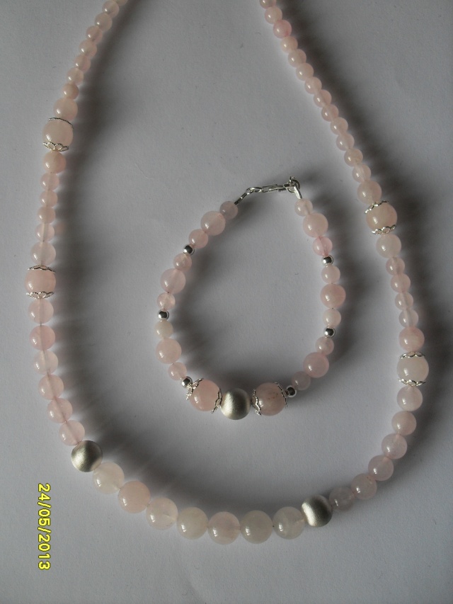 parure collier bracelet quartz rose 
